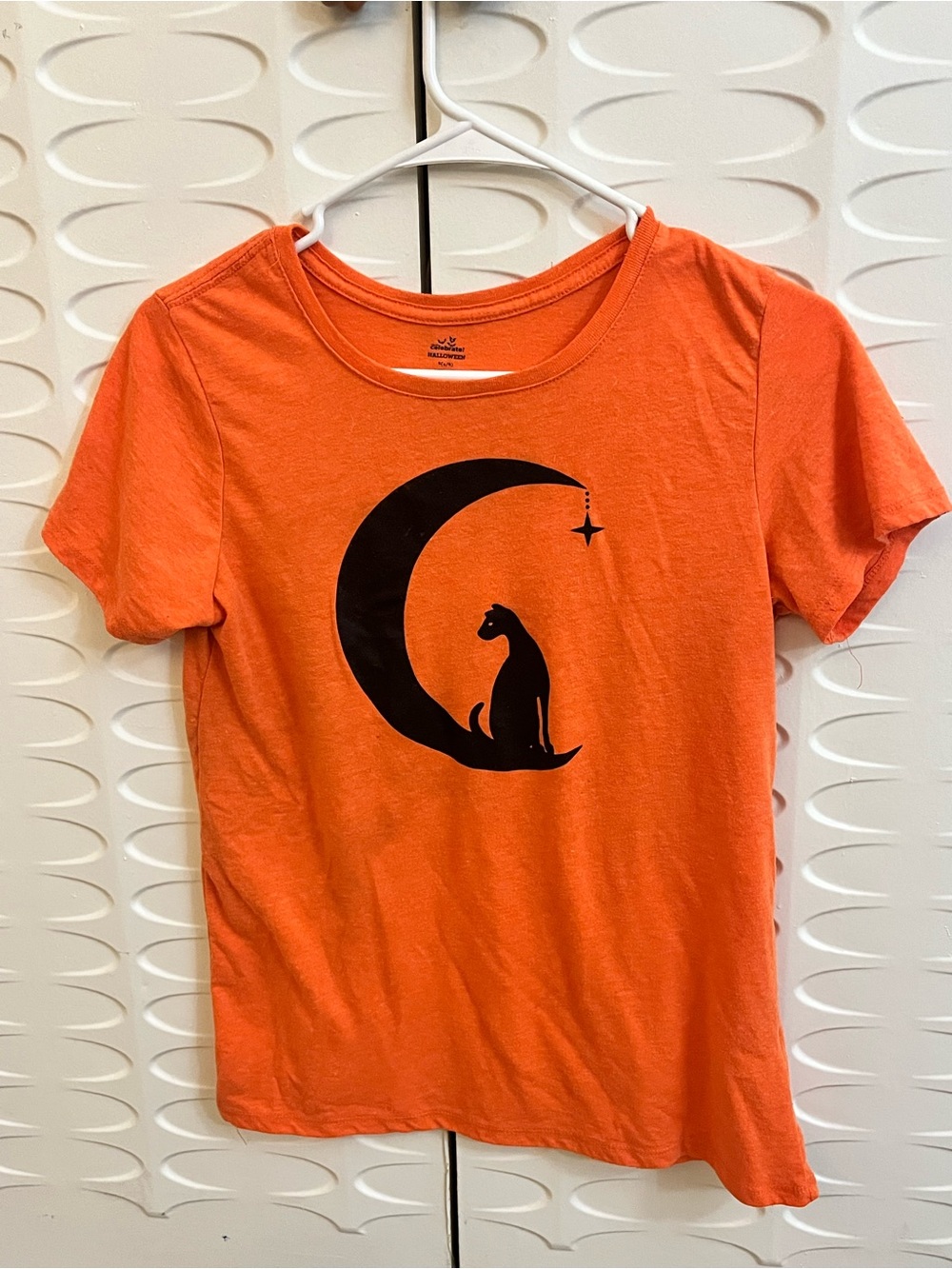 Way to Celebrate Small Halloween Black Cat Graphic Tee Orange